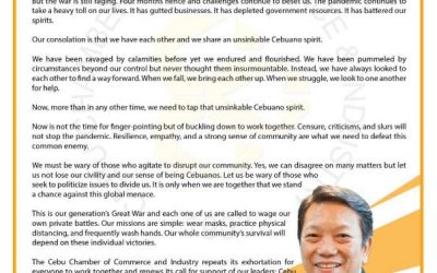 Cebu Business Community Appeals for Calm and Sobriety, Rallies Cebuanos and Strong Support Government