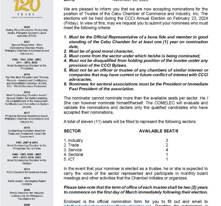 CCCI ELECTION 2023 | CALL FOR NOMINATION IS NOW OPEN